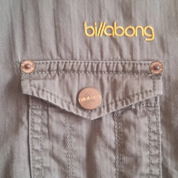 Billabong Olive Green Military Utility Jacket Full Zip Cargo Pockets Medium - Picture 6 of 13